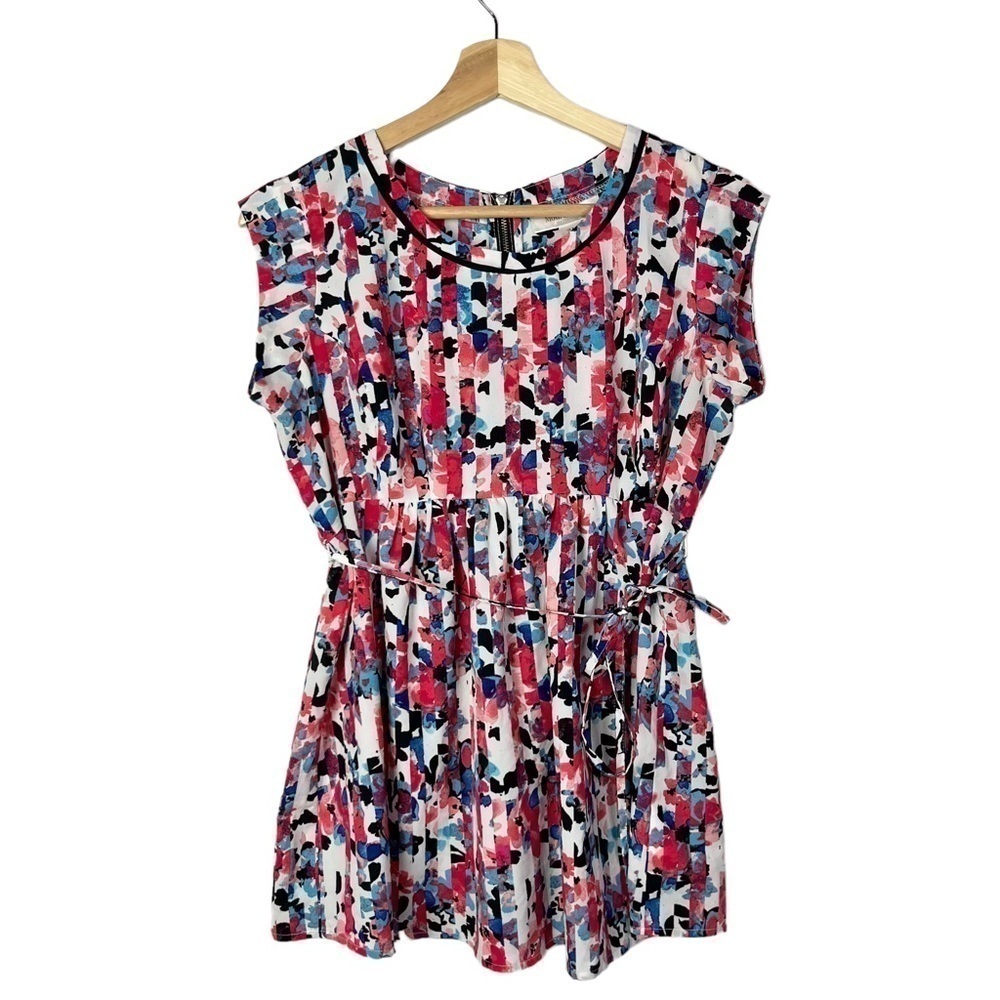 Motherhood Maternity Red & Blue‎ Printed Short Sleeve Blouse S